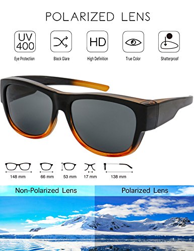 Image of The Fresh High Definition Polarized Wrap Around Shield Sunglasses for Glasses - Leather Eyeglasses Case