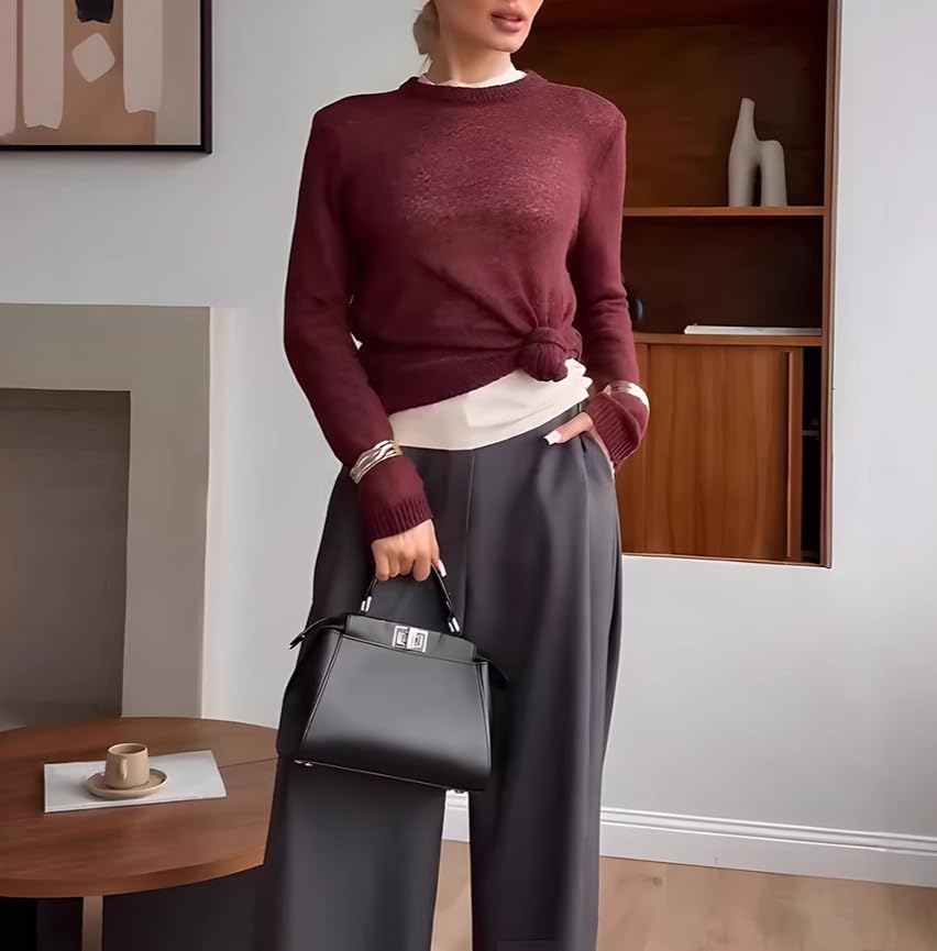 Thin Sweaters for Women Lightweight Knitted Mohair Sweater Boat Neck Long Sleeve Sheer Casual Tops Blouse2