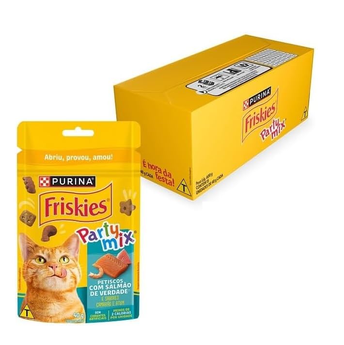 FRISKIES® PARTY MIX Petisco para Gatos Adultos Camarão, Salmão e Atum 40g - Display 15 Unidades