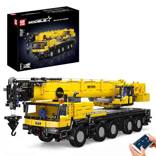 Mould King 17073 Technik ferngesteuert LKW Kran Bauset, MOC Schwerlastkran (3218+ Stücke) APP Technologie Baumaschine Hebekran RC Klemmbausteine Bausatz geeignet als Geschenk für Erwachsene