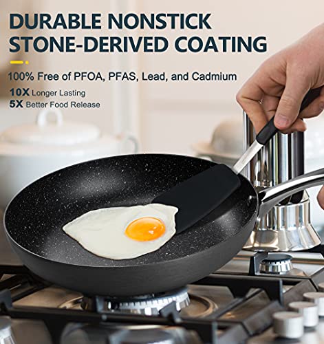 Image of MICHELANGELO Hard Anodized Frying Pans with Lids, 9.5 inch & 11 inch Nonstick Skillet Set, Granite-derived Interior, 2 Pan Set