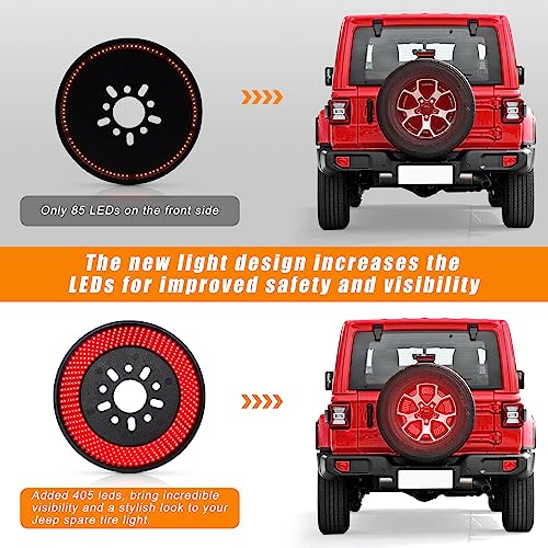 Drieaco Spare Tire Brake Light, 3rd Third Brake Light Plug & Play, 405PCS LED Rear Wheel Light Super Bright Tail Light Red Ring Brake Light for 2007-2018 Jeep Wrangler JK JKU Accessories - Image 6