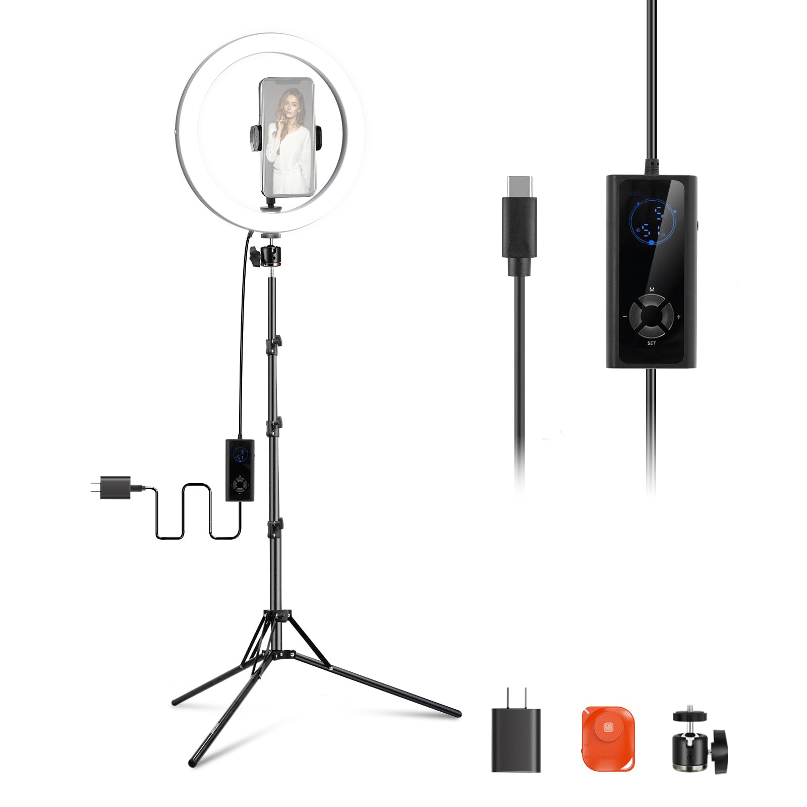 NEEWER 12" 24W Power LED Ring Light with Tripod Stand, Bi Color 2900-7000K, USB C PD Input, CRI97+ 1810lux/0.5m Compatible with iPhone Makeup Studio
