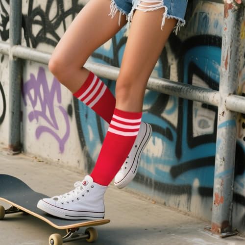 Image of DRESHOW 3 Pairs Cotton Knee High Socks for Women Solid Knit Knee Long Stocking Leg Warmer All Season Gift