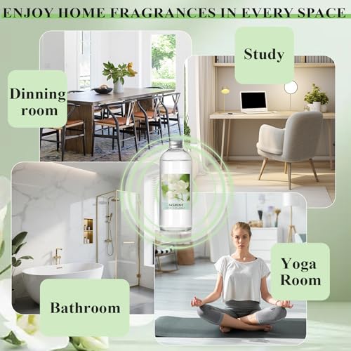 Image of SCENTORINI Reed Diffuser Oil Refill, Jasmine Diffuser Oil 16.9 Fl Oz | 6 Sticks, Scented Essential Oil Refill Long Lasting Summer Home Fragrance for Large Space Room Spa Bathroom Home Hotel Decor
