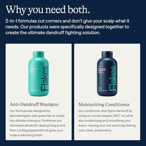 Flakes Anti-Dandruff Shampoo and Conditioner Set for Men | Dry, Flaky, & Itchy Scalp Relief | Sulfate and Paraben Free for Healthy Hair | Gentle, Hydrating Shampoo & Moisturizing Conditioner | 9 fl oz