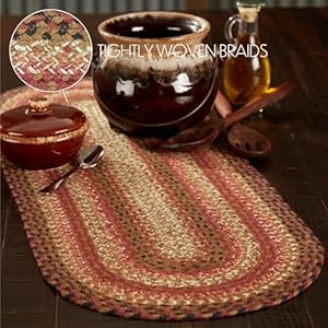 VHC Brands Primitive Ginger Spice Table Runner Orange Red Natural Jute Blend Oval 13×36 Inches