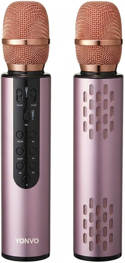 Bluetooth Karaoke Microphone Loud Wireless Portable Handheld Singing Mic for Adults Home Party (Rose Gold)