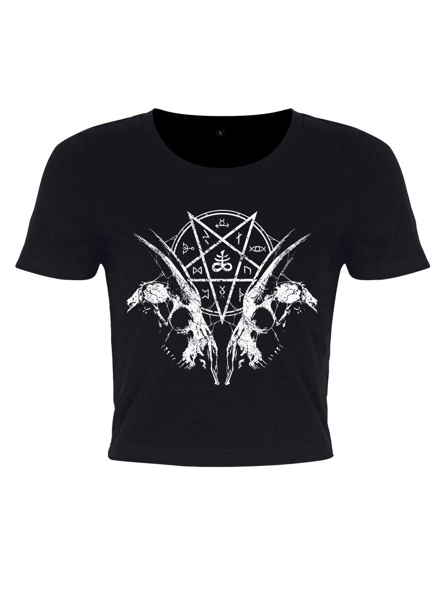 Grindstore Women's Black Goat Skull Pentagram Crop Top