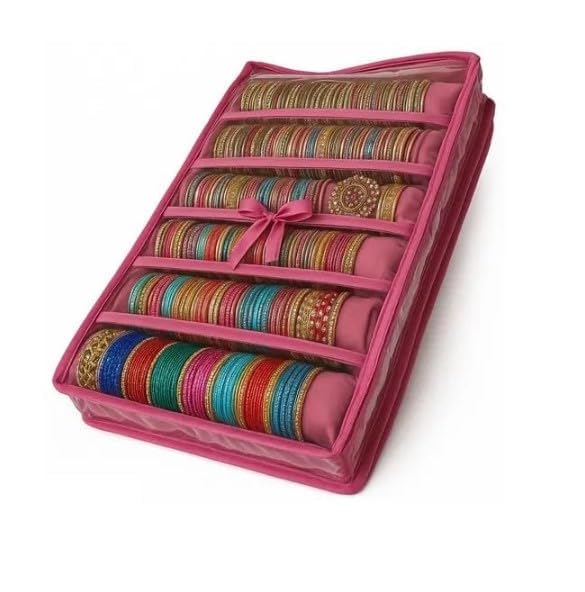 Image of SNA Satin Six Roll Bangle Case Bangle Box Vanity Box (Pink)