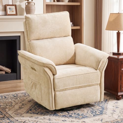 Image of Swivel Rocker Recliner with Auto Rocking,Power Recliner Nursery Chair with Massage and Heat,Glider Recliner Nursery Chair for Living Room,Beige