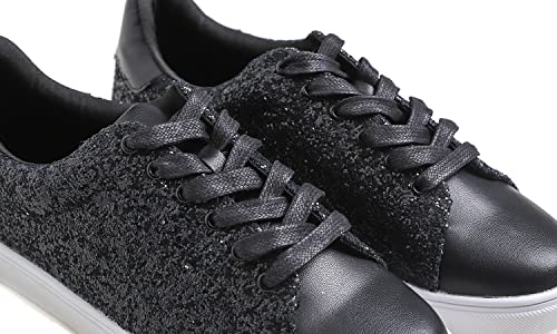 Image of FEVERSOLE Women's Fashion Lace Up Dress Sneakers Sparkly Party Shiny Shoes