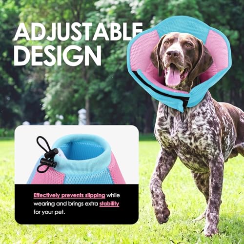 Image of AOFITEE Large Dog Cone - Adjustable Dog Cone to Stop Licking, Foldable Extra Large Cones Dogs for Wound Healing, Pet Elizabethan Cones Collar After Surgery, XL Fabric Pet Neck Collar, BluePink X-Large