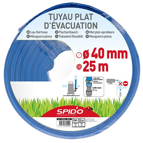 Tuyau Plat d’Évacuation SPID'O 25 m – Diamètre 40 mm – Résistance 4 Bars – Drainage Vide-Cave et Pompe