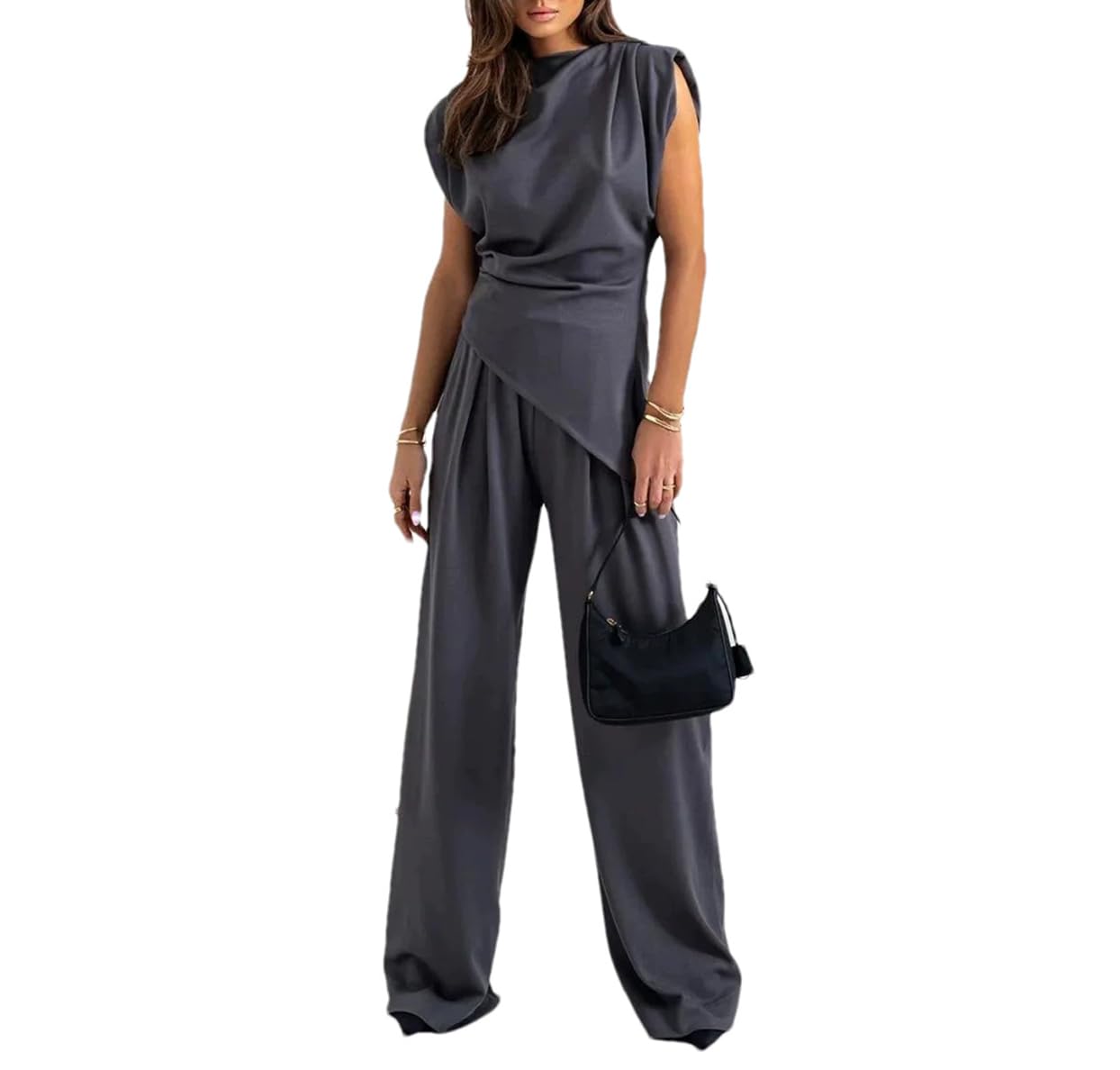 Alloaone Womens Summer 2 Piece Outfits Solid Color Crop Sexy Tank And Slim Fit Pants Business Casual Set