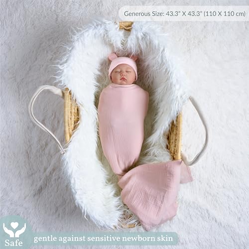 Image of Meracorallo Muslin Swaddle Blanket, 100% Cotton Receiving Blanket Soft and Breathable Swaddle Wrap for Baby Boys and Girls, Pink