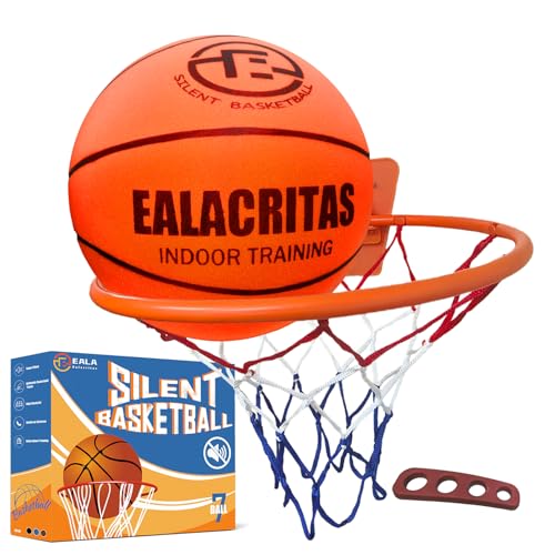 Ealacrita Groove-Grip Silent Basketball & Hoop Gift Set - High-Density Foam with Textured Surface All-Weather Indoor Practice Ready-to-Give Pro Training Kit (Orange)