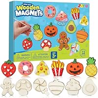 JOYIN 12 pcs Wooden Magnets, Painting Craft for Boys and Girls, Spring and Rainy Day Activities Kit, Craft Toys Gifts for Kids Birthday Easter
