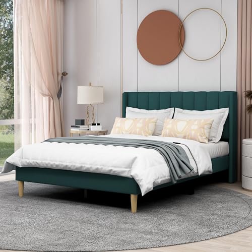 Image of AGARTT Upholstered Platform Bed Frame Full Size, Green Velvet