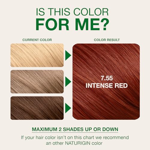 Image of Naturigin Permanent Red Hair Dye - 7.55 Intense Red, Ammonia Free, 100% Gray Coverage, Nourishing Natural Formula, For All Hair Types, Long-Lasting, Vegan & Cruelty-Free, 1 Pack