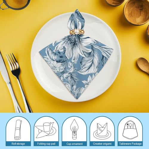 Servilletas de tela cuadradas con diseño floral azul y blanco miniatura 7