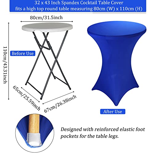 Image of 4 Pack 32x43 Inch Cocktail Table Cover Spandex Stretch Square Corners Tablecloth, Cocktail Round Table Cloth, Fitted High Top Table for Bar, Weddings, Birthday, Banquet, Outdoor Party (Royal Blue)