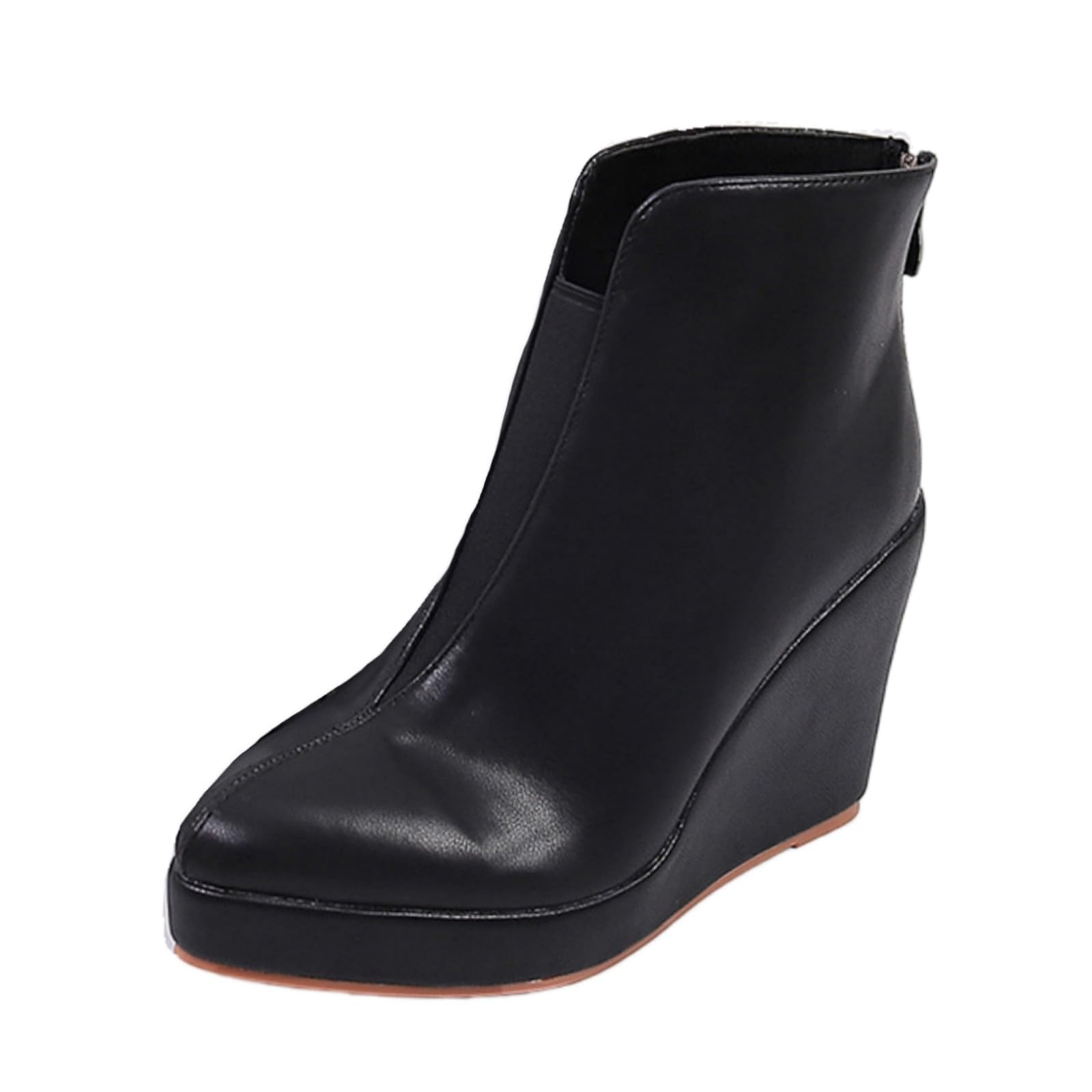Womens Fashion Wedge Booties Casual Zipper Wedge Platform Heels Short Boots 4 Inch Thick Heel Round Toe Chelsea