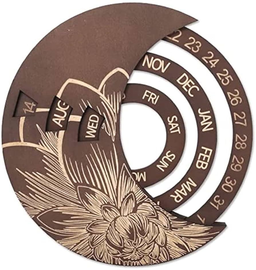 Amazon.co.jp: 木製の丸い回転カレンダー、回転可能な円形の