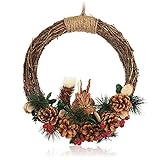 COM-FOUR® Deko-Anhänger Herbst - Weidenring mit Eichhörnchen, Zapfen und Blättern zum Aufhängen - Weidenkranz als Oster-Deko für Fenster