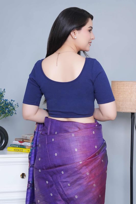 Image of Mlada V-Neck Stretchable Saree Blouse Top for Women | Slim Fit Short Sleeves Solid Cotton Blouses | Readymade Saree Blouses for Women Festive & Ethnic | Blouse Crop Top