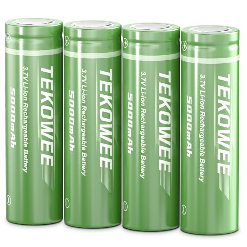 TEKOWEE 4 Pack 217 OO Rechargeable Batteries 5000mAh, 3.7V Flat Top Battery for Flashlights Headlamps