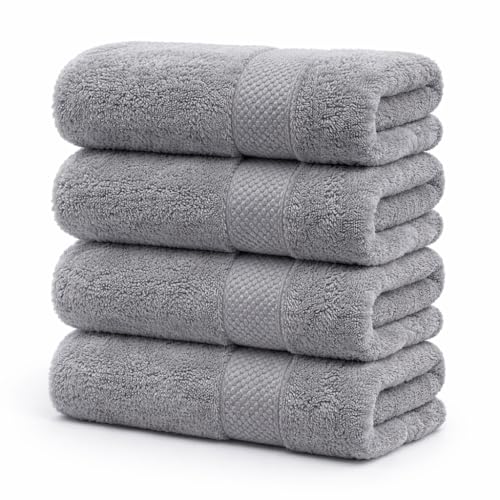 Pack of 4 Extra Large Bath Towels 30 x 60 Inches 100% Combed Yarn Cotton Super Soft Lightweight Larger & Fast Drying Highly Absorbent Towels for Bathroom (Grey)