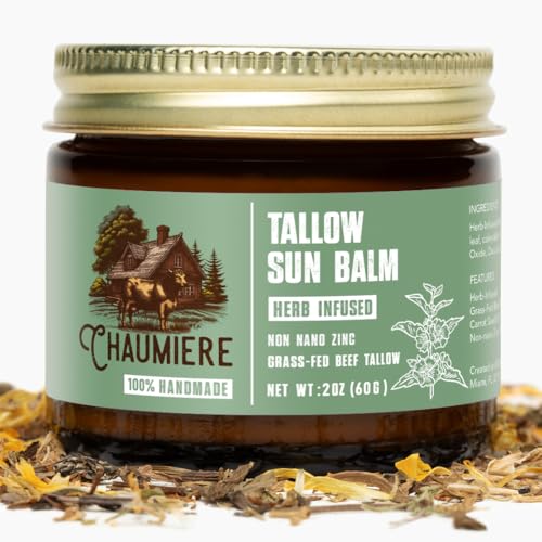Tallow Sunscreen SPF 50 – Herb-Infused Balm with Non-Nano Zinc, Carrot Seed Oil & Grass-Fed Tallow – Natural Face & Body Moisturizer, Eye-Safe, Reef Safe, Organic Ingredients, Made in USA – 2.5oz
