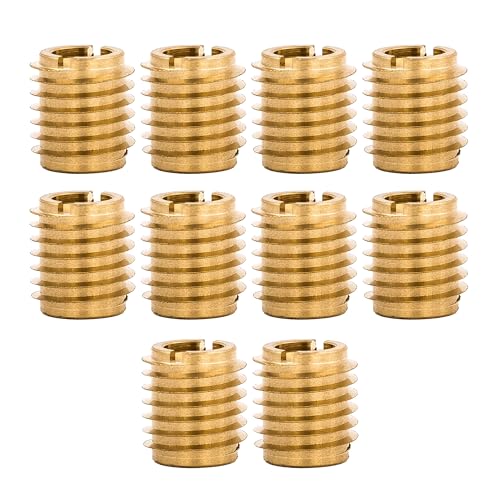 Image of E-Z LOK Knife Threaded Insert for Hard-Wood, Brass Thread Inserts, M5-0.8 Internal Threads, 0.500 inch Length Pack of 10