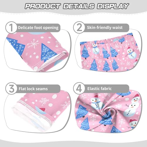Blue Tree Snowmen Snowflake Pink Girls Leggings Ultra Soft Compression Yoga Gym Pants for Kids 4-10T3