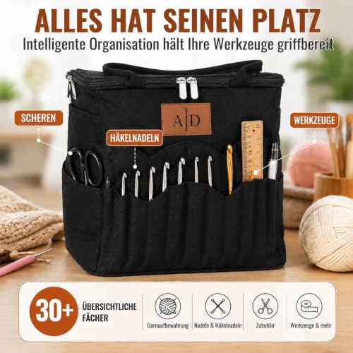 Personalisierte Häkeltasche mit Namen – Stricktasche für Wolle und Zubehör – Bild 7