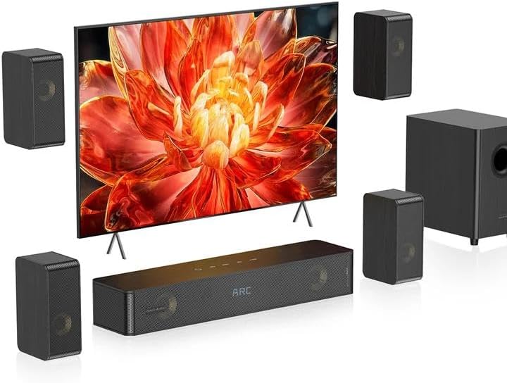 5.1.2 Barras de sonido de madera para Smart TV, 4 altavoces envolventes, con 11 controladores premium en altavoz de sistema de sonido envolvente de
