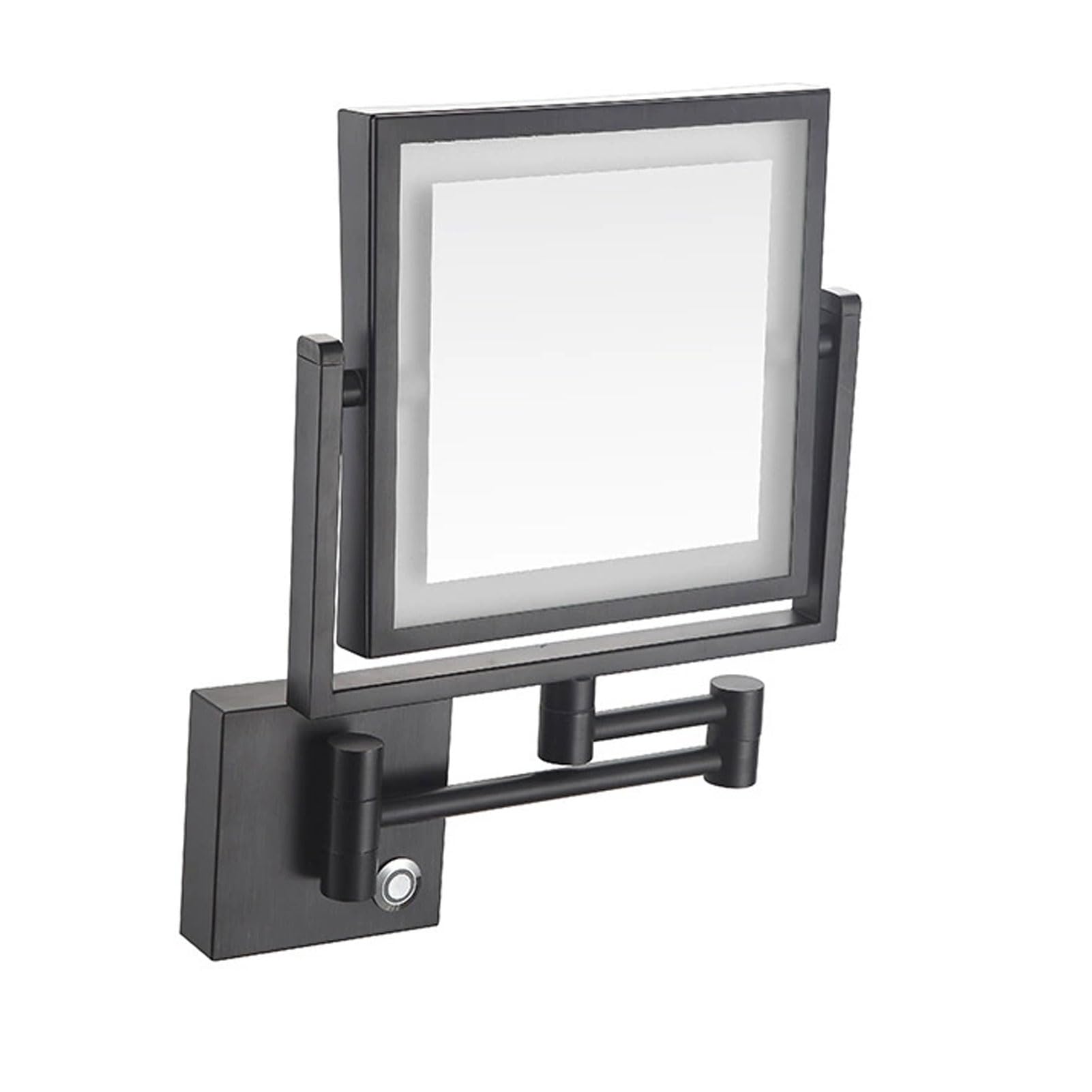 Miroir mural carré LED 8 pouces en aluminium noir rechargeable pour la salle de bain