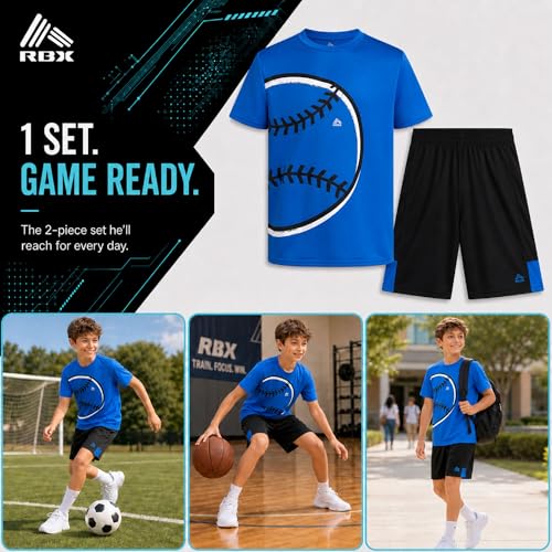 Image of RBX Boys Athletic Shorts Set - 2 Piece Active Performance Graphic Tees and Mesh Gym Shorts for Boys With Elastic Waistband