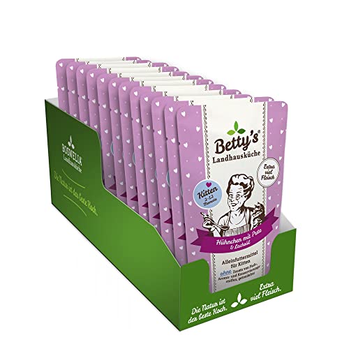 Betty's Kitten Landhausküche Frischebeutel Nassfutter Katze Huhn & Pute, 12 x 100 g, schonend gegart, hohe Bioverfügbarkeit, für alle Katzenrassen geeignet