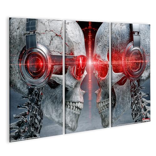 Tableau sur toile massive islandburner de crânes aux écouteurs, finition premium