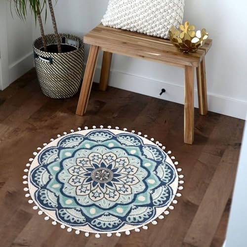 Tapete redondo Boho azul 2.3 pies Uphome miniatura 5