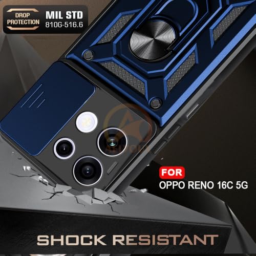 Image of Armor Bumper Back Cover Case for Oppo Reno 16C 5G Rotating Camera Cover, Ring Holder & Kickstand | Heavy Duty & 360 Degree Protection Back Cover for Oppo Reno 16C 5G (Blue)