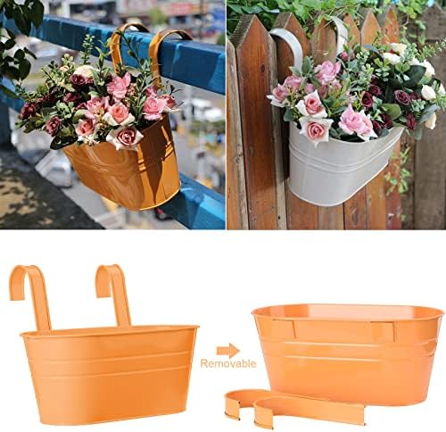 NIUXICH 4pcs Metal Iron Pots with Dual Detachable Hook, Wall Hanging Planter Bucket Flower Holders,for Railing Fence Balcony Garden Home Decoration
