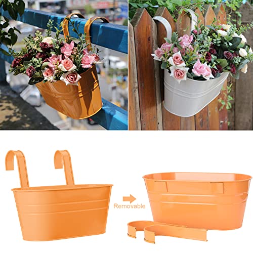 Alapaste Hanging Flower Pots Set Of 4,Oval Metal Balcony Plant Holder With Hooks,Iron Wall Hanging Planter Bucket For Railing Fence Garden Home Decoration, #TOP3
