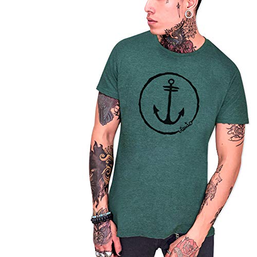 VIENTO Anchor Logo Chiné Homme T-Shirt (Vert, XXL)