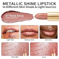 OULAC Lippenstift Metallic Glanz Finish, Kein Körniges Gefühl Lipstick mit Langanhaltend Feuchtigkeitsspendende und Wasserdicht, Vegan, 4.3g, (07) Pure Envy – Ansicht 3