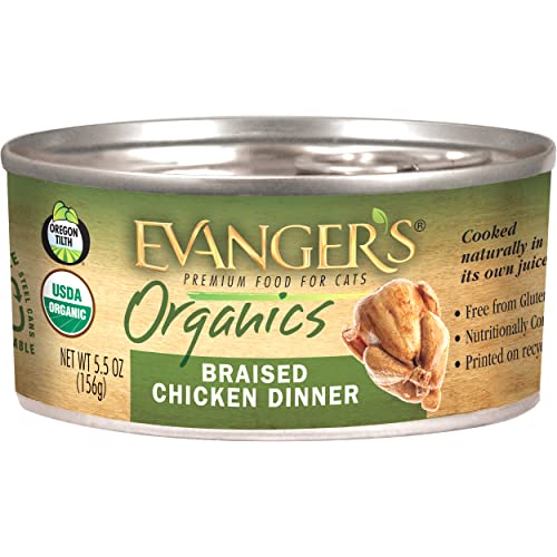 Evanger's Organics Braised Chicken Dinner for Cats - 24, 5.5 oz Cans