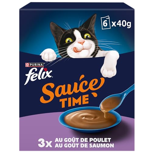 Felix | Time- Sauce | Ergänzungsfutter mit unwiderstehlicher Sauce für ausgewachsene Katzen | hergestellt mit hochwertigen Zutaten | mit Huhn, Lachs | Frischebeutel | 6 x 40 g