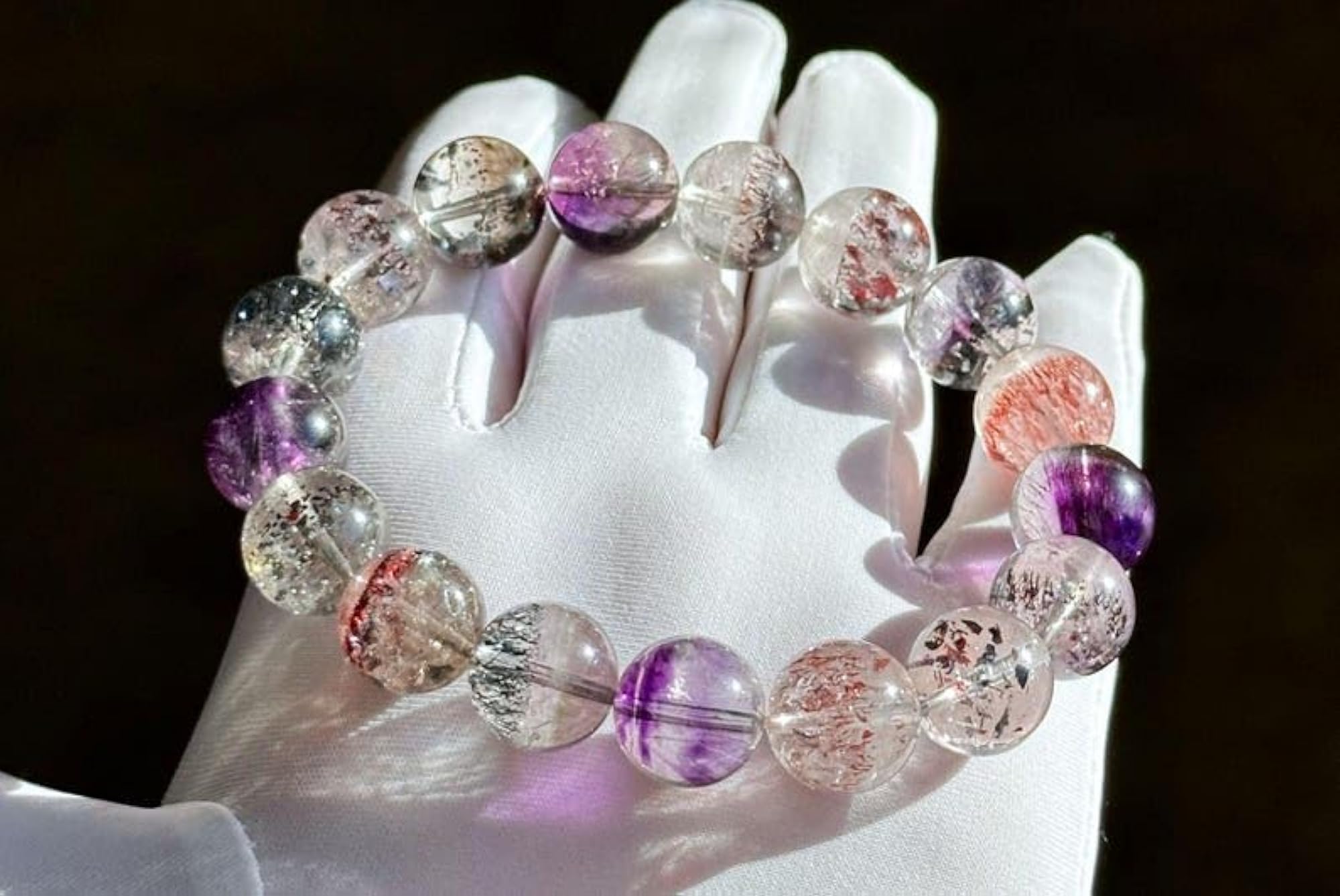 Natural Super Seven Quartz Gemstone 13mm Energy Stretch Bracelet
